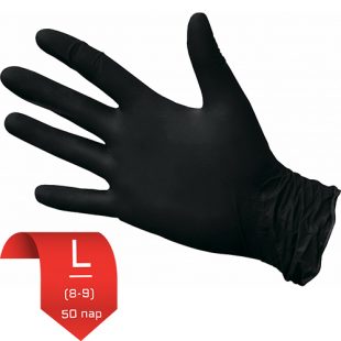 Перчатки нитриловые L Nitrile - плотные черные, 50 пар (5г)
