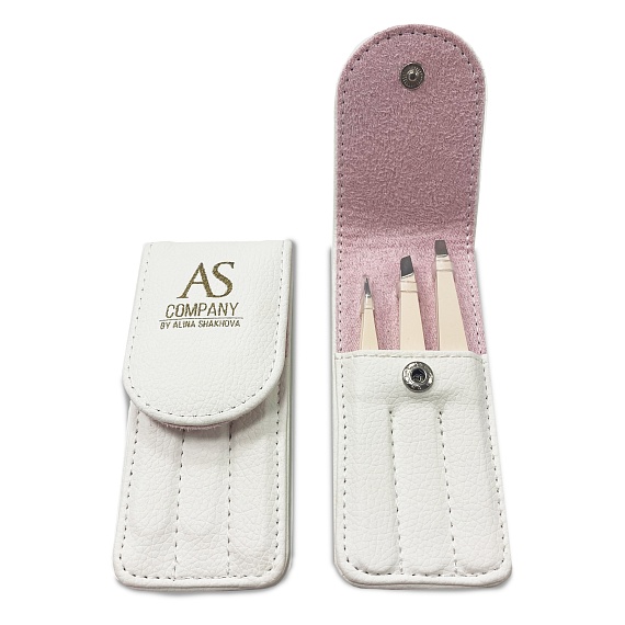 Набор из 3-х пинцетов ручной заточки AS Company (Алина Шахова), белый