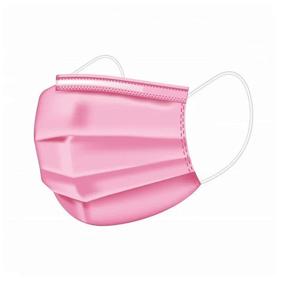 Маска защитная трехслойная розовая, 50шт