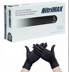 Перчатки нитриловые L NitriMax - черные плотные, 50 пар (5г)