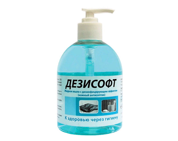 Дезинфекция кожи: жидкое мыло с дозатором Дезисофт, 500мл