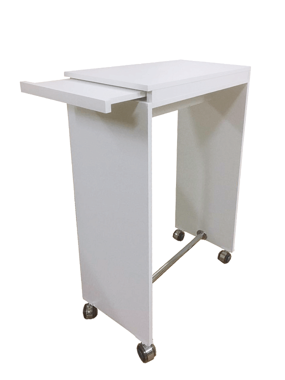 Стол подкатной маникюрный, белая шагрень, с выдвижной полкой