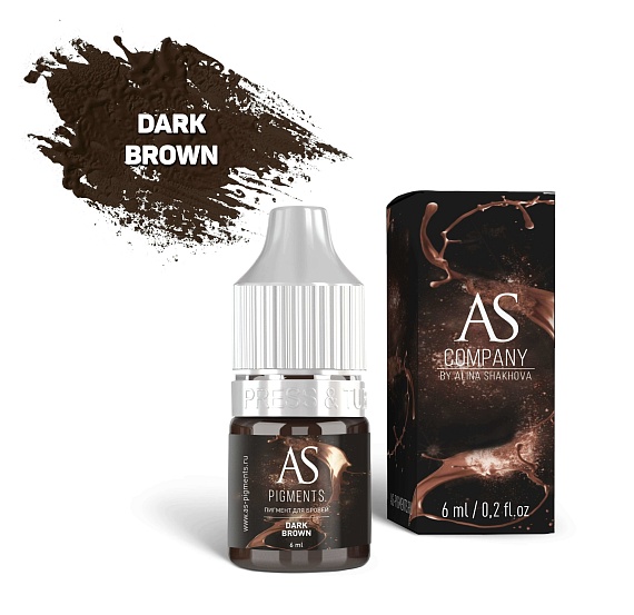 Пигмент для татуажа бровей AS Company (Алина Шахова) - Dark brown (Брюнет), 6мл
